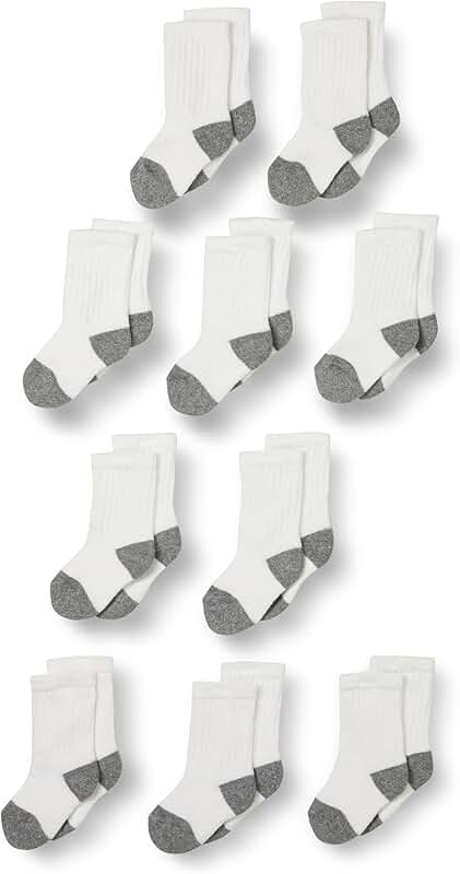 10 Pairs of Cotton Crew Socks for Kids and Toddlers