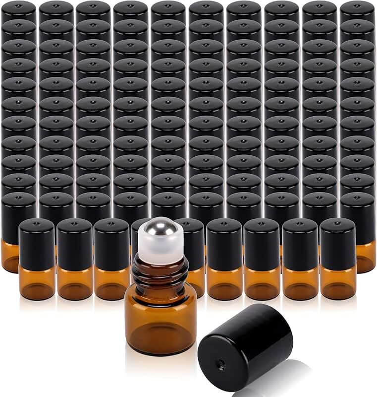 120 Amber Glass Roller Bottles, 1ml, Leak-proof, with Pipettes