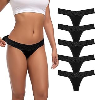 Pack of 5-6 women's lace cotton thong underwear in sizes XS to 4XL