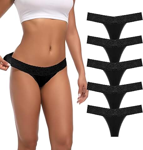 Pack of 5-6 women's lace cotton thong underwear in sizes XS to 4XL