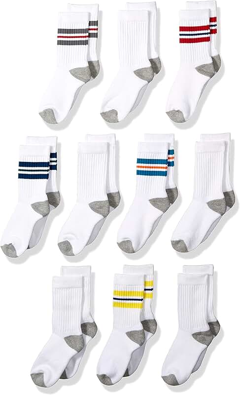 10 Pairs of Cotton Cushioned Crew Socks for Boys and Toddlers