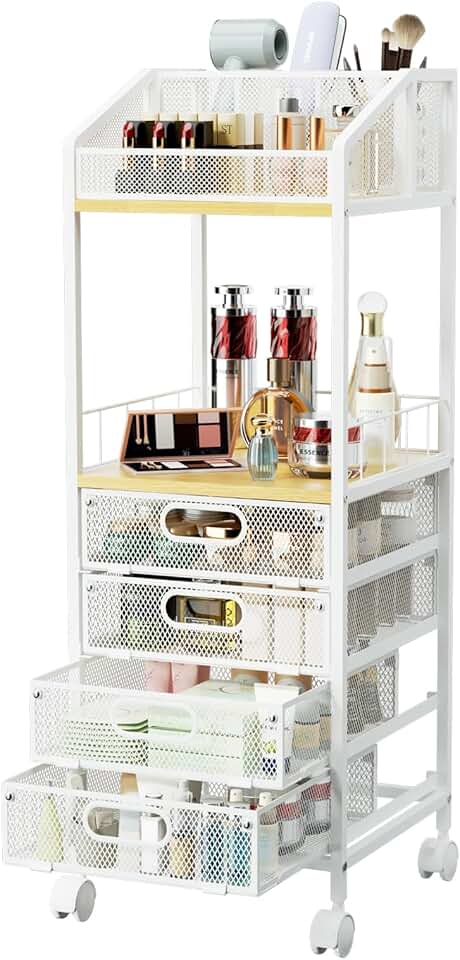 Four-Drawer Rolling Makeup and Skincare Storage Cart