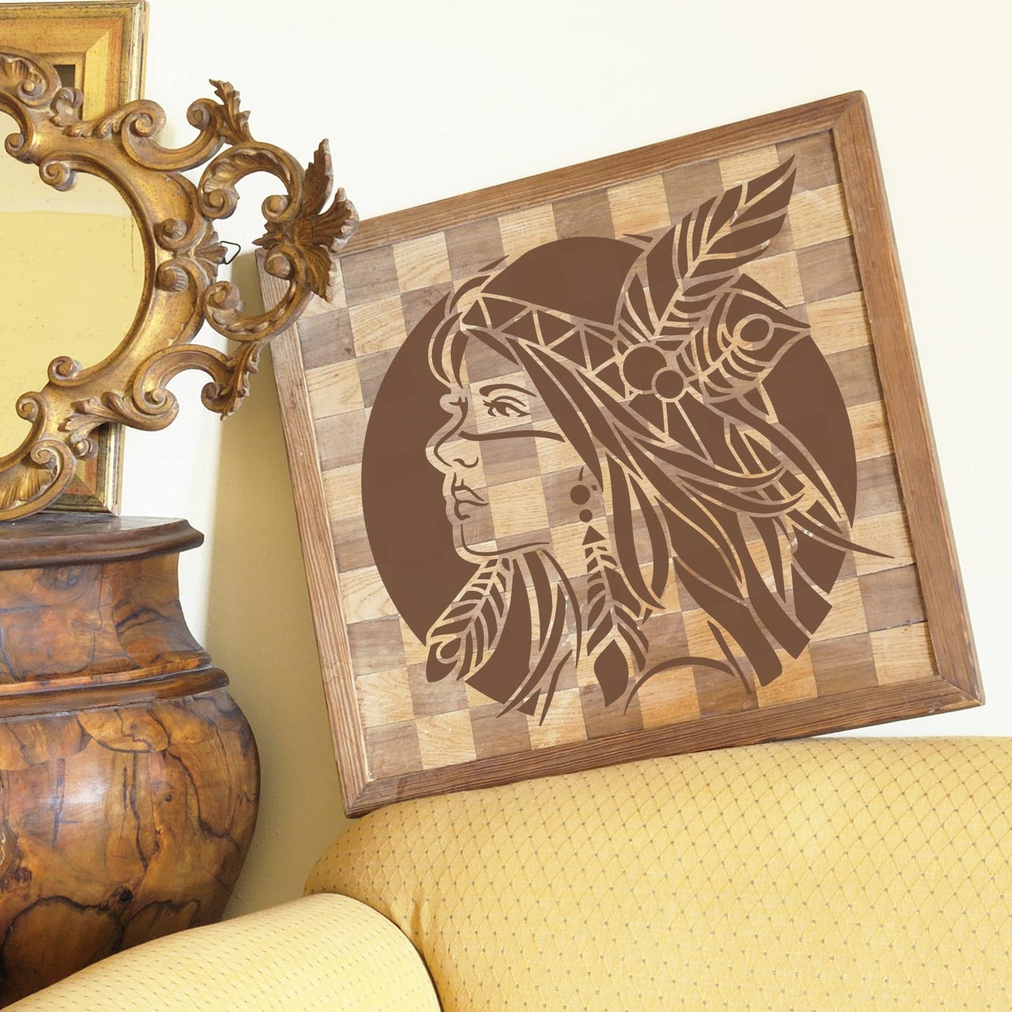 Reusable Women's Tribal Painting Set with Plastic Canvas 11.8x11.8 inch