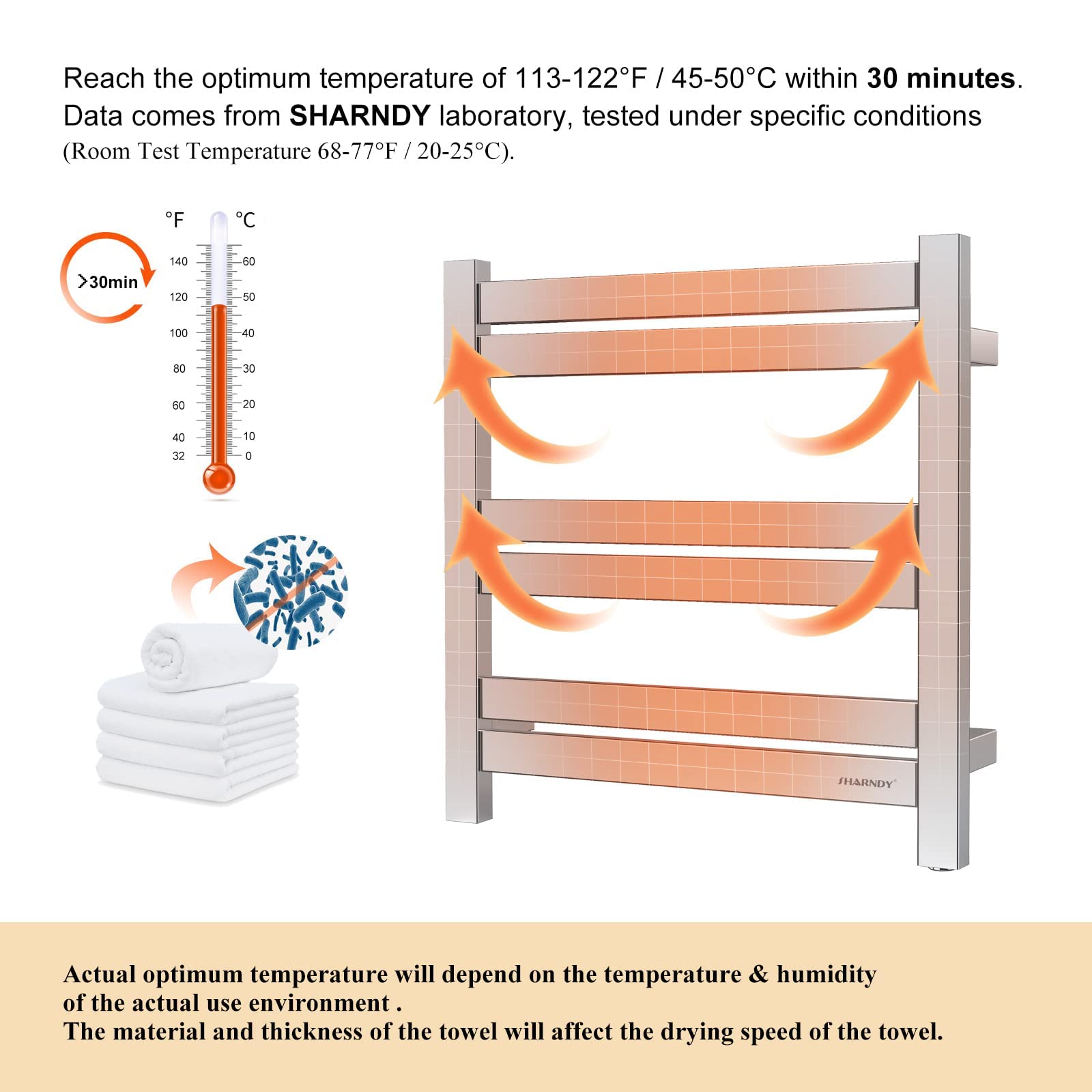 Towel Warmer Polished Chrome for Bathroom Wall Mounted Drying Rack Plug-in Electric Heated Towel Rack Stainless Steel Square 6 Bars Bath Towel Heater ETW84-4 80W 20.87x20.47x4.13 inches