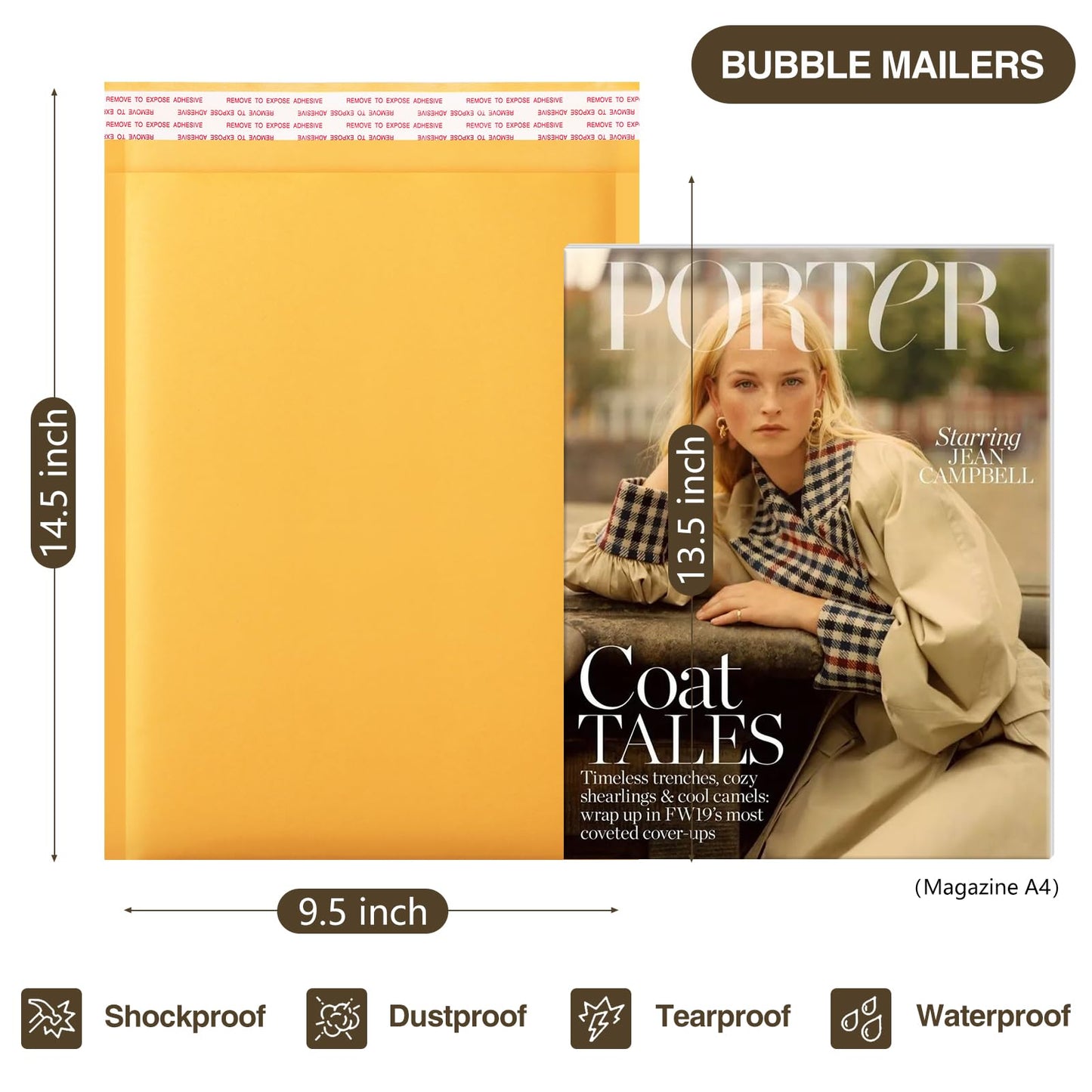 Kraft Bubble Mailers 9.5x14.5 Inch, 25 Pack