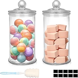 Set of 2 Clear Glass Jars with Lids for Bathroom and Laundry