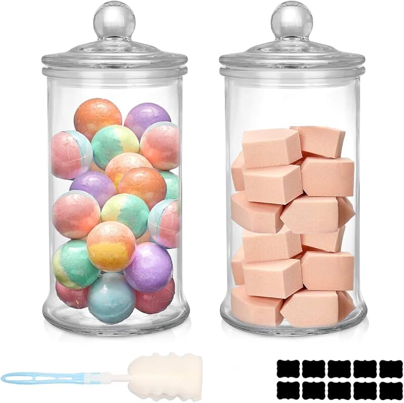 Set of 2 Clear Glass Jars with Lids for Bathroom and Laundry