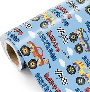 Light Blue Birthday Wrapping Paper for Kids and Baby Shower
