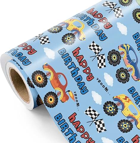 Light Blue Birthday Wrapping Paper for Kids and Baby Shower