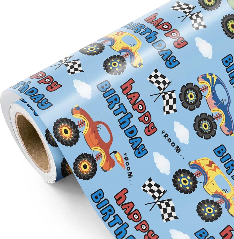Light Blue Birthday Wrapping Paper for Kids and Baby Shower