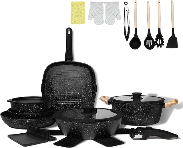25-Piece Ceramic Nonstick Cookware Set with Removable Handles