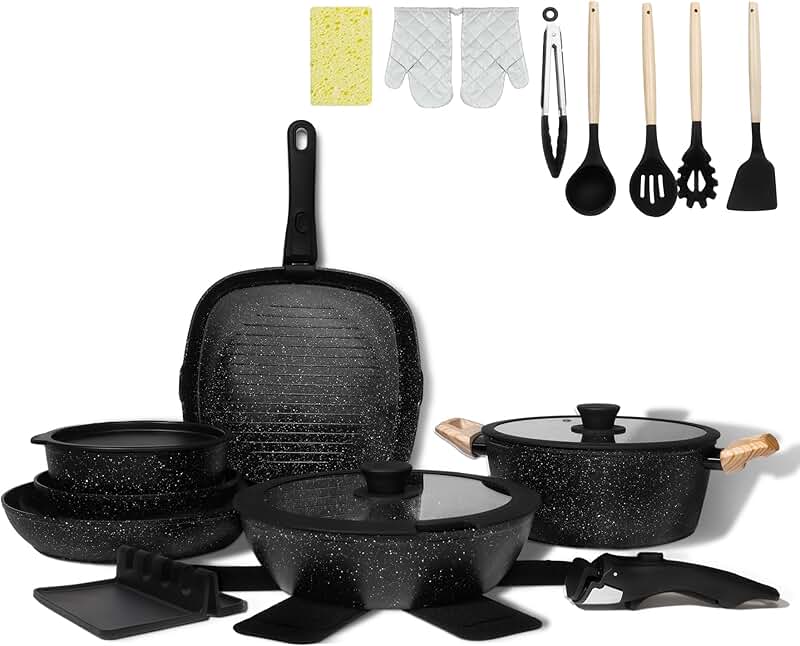 25-Piece Ceramic Nonstick Cookware Set with Removable Handles