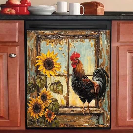 Sunflower and Rooster Dishwasher Magnet Cover