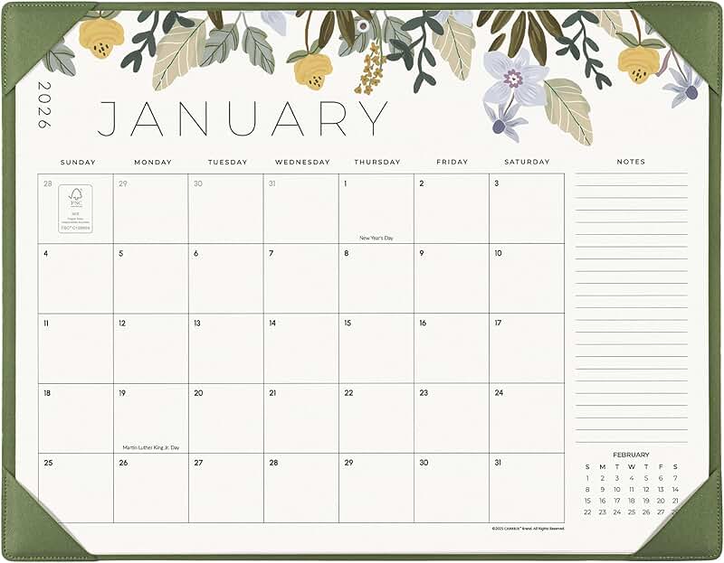 2026 Floral Desk Calendar with Mat, 22x17 Inches