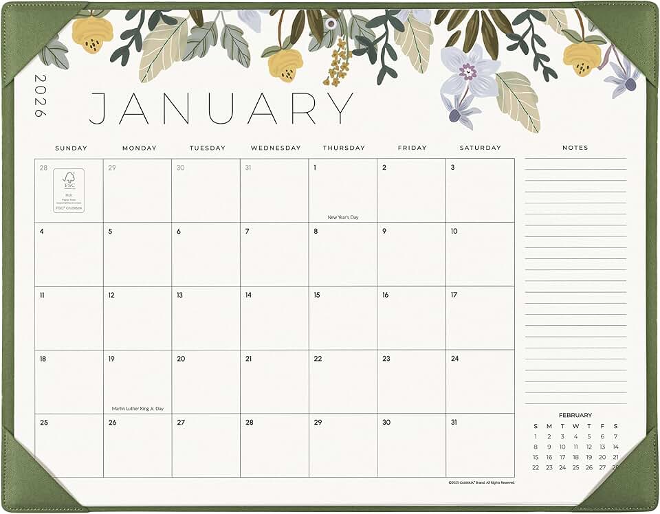 2026 Floral Desk Calendar with Mat, 22x17 Inches