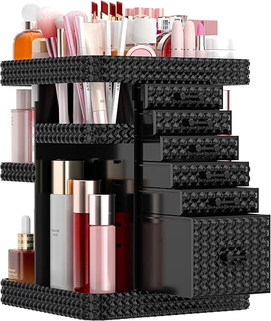 Rotating 6-Drawer Makeup and Jewelry Organizer