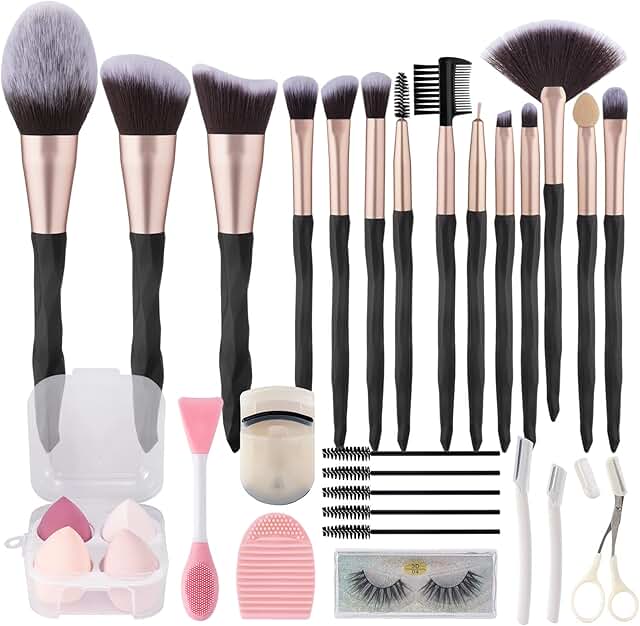 30-Piece Black Makeup Brush and Sponge Set