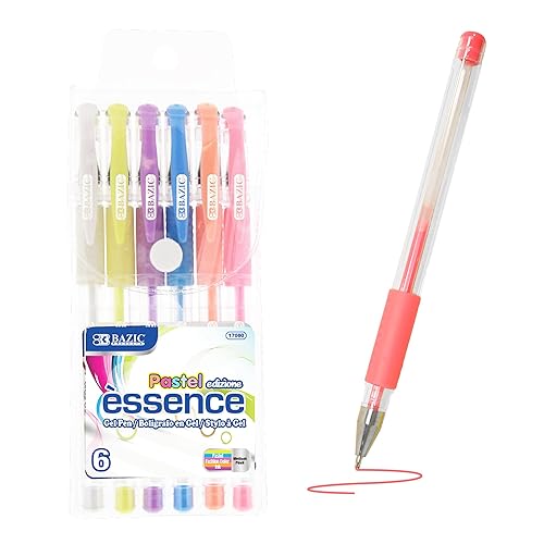 Pastel Color Gel Pen 0.8mm with Comfort Grip, 6 Pack