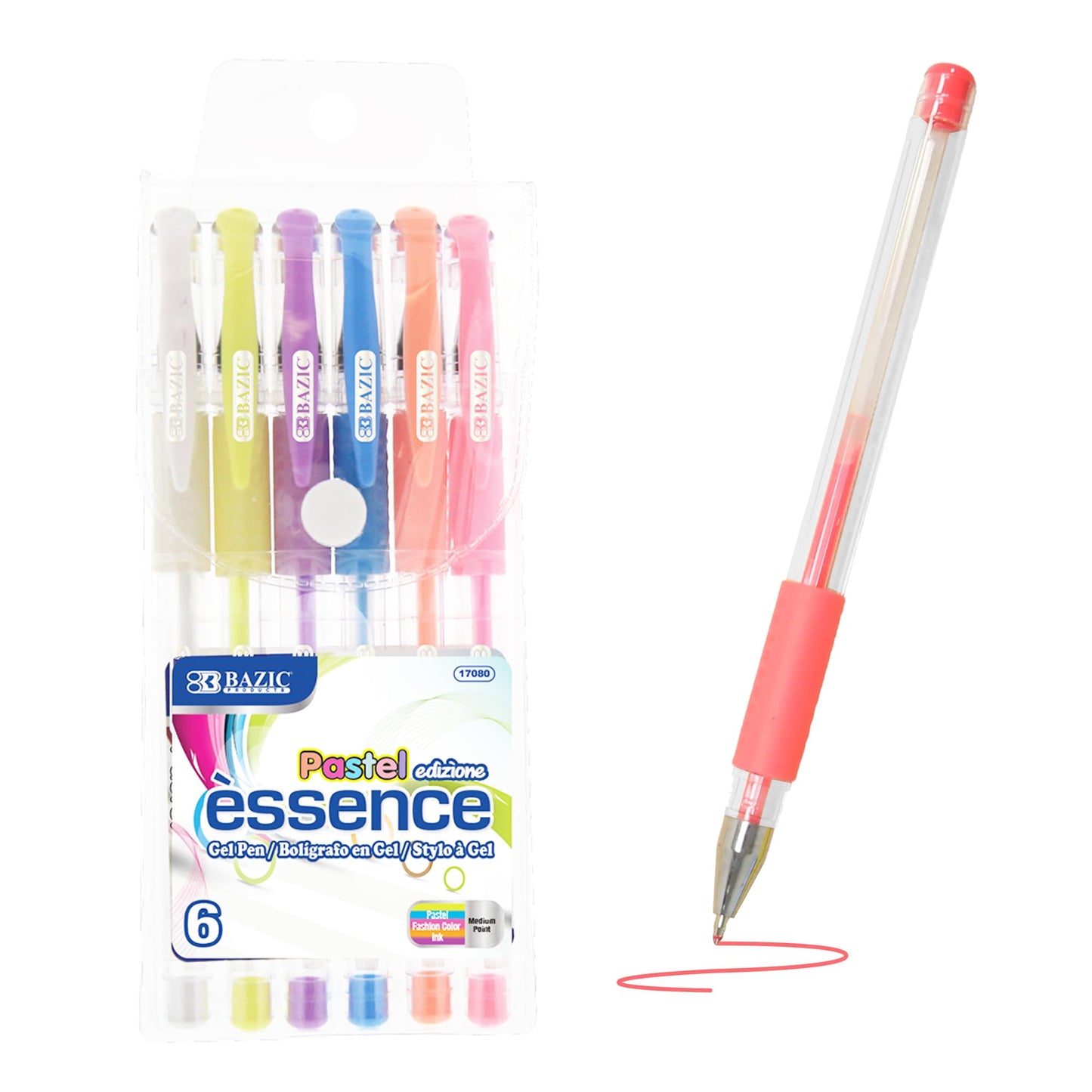 Pastel Color Gel Pen 0.8mm with Comfort Grip, 6 Pack