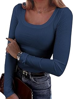 Women's Ribbed Long Sleeve Scoop Neck T-Shirt