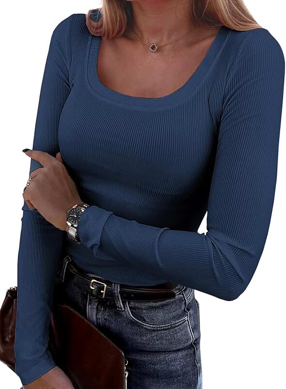 Women's Ribbed Long Sleeve Scoop Neck T-Shirt