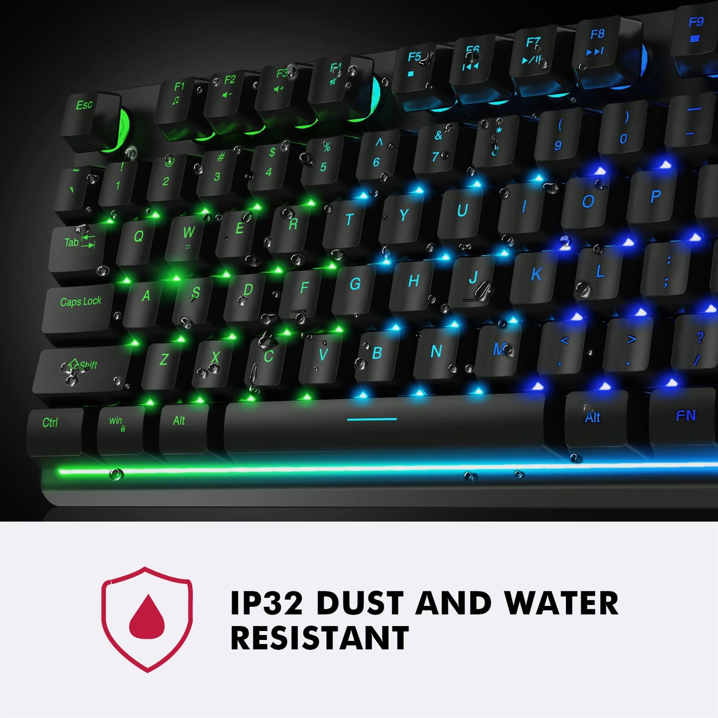 K10 Gaming Keyboard, RGB Backlit, Spill-Resistant Design, Multimedia Keys, Quiet Silent USB Membrane Keyboard for Desktop, Computer, PC (Black)