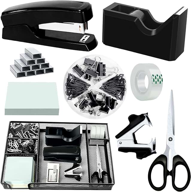 Black Office Desk Accessories and Supplies Set