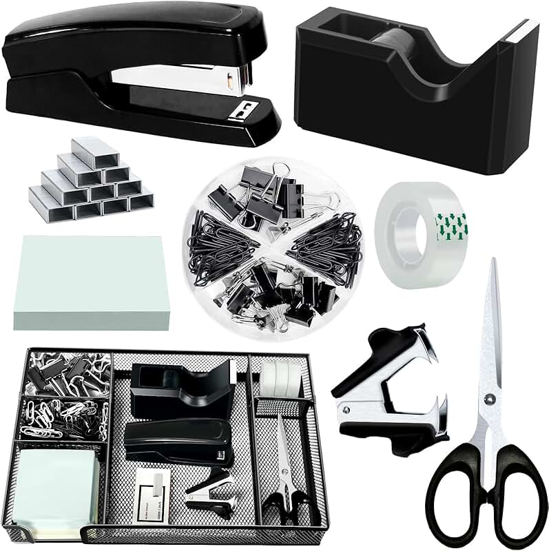Black Office Desk Accessories and Supplies Set