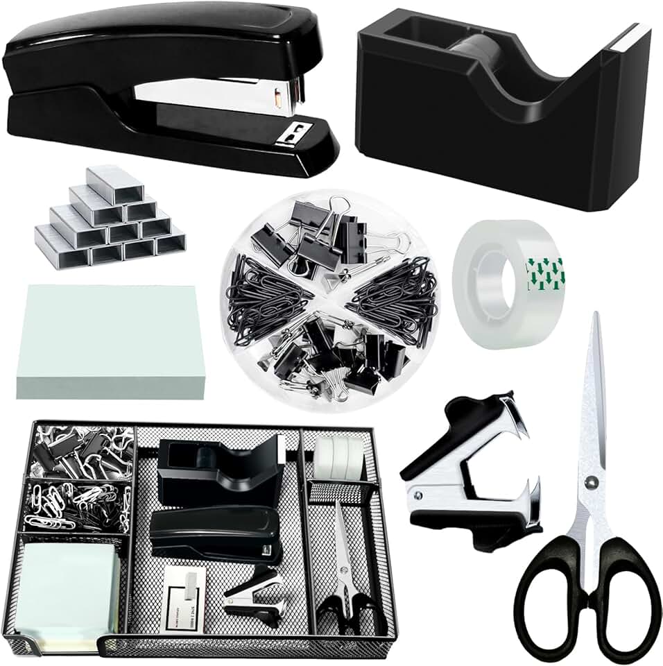 Black Office Desk Accessories and Supplies Set