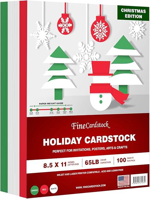Christmas Colored Card Stock Paper, 100 Sheets