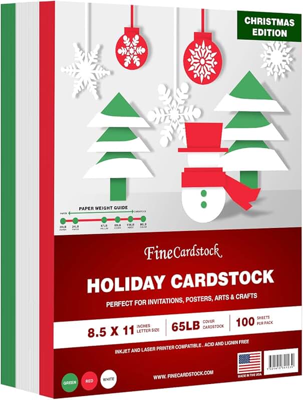 Christmas Colored Card Stock Paper, 100 Sheets