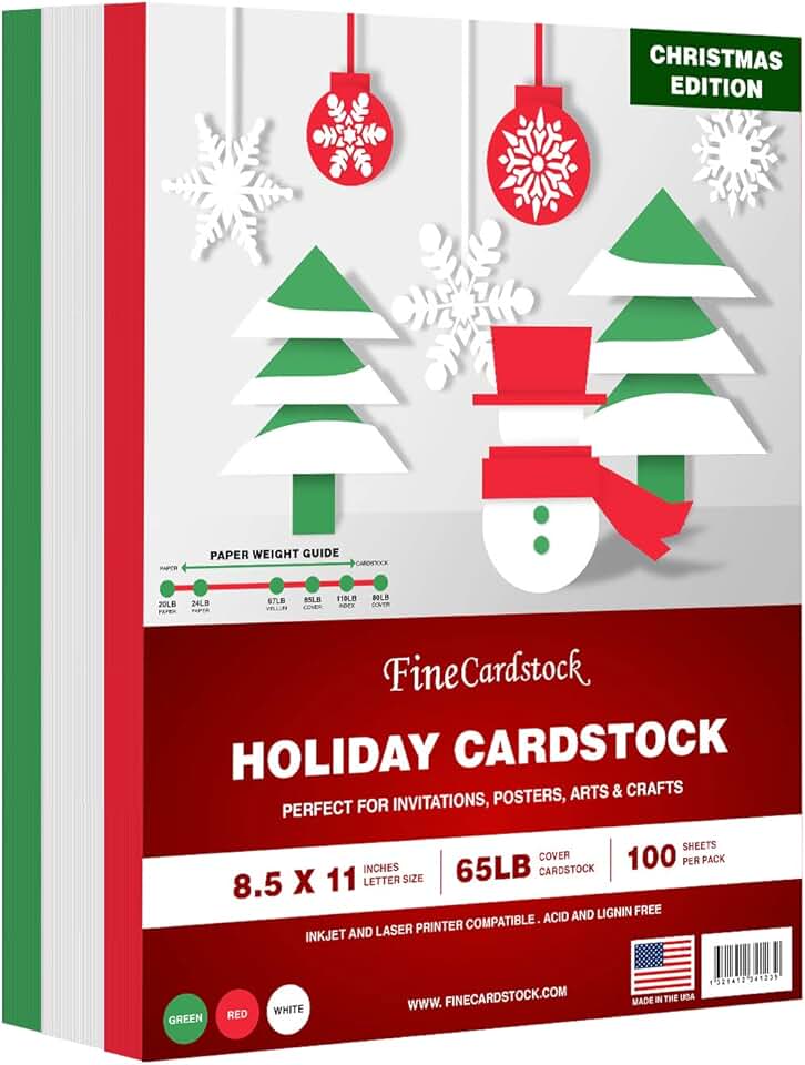 Christmas Colored Card Stock Paper, 100 Sheets
