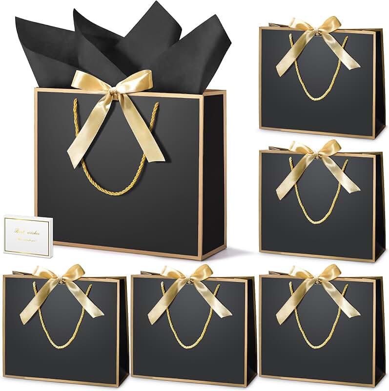 15 Thank You Gift Bags with Tissue Paper, 11.8x10x4in