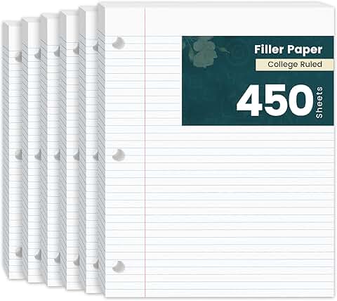 450 Sheets of 8x10.5 College Ruled Loose Leaf Paper