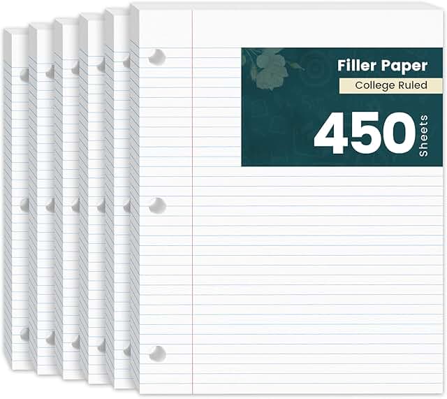 450 Sheets of 8x10.5 College Ruled Loose Leaf Paper