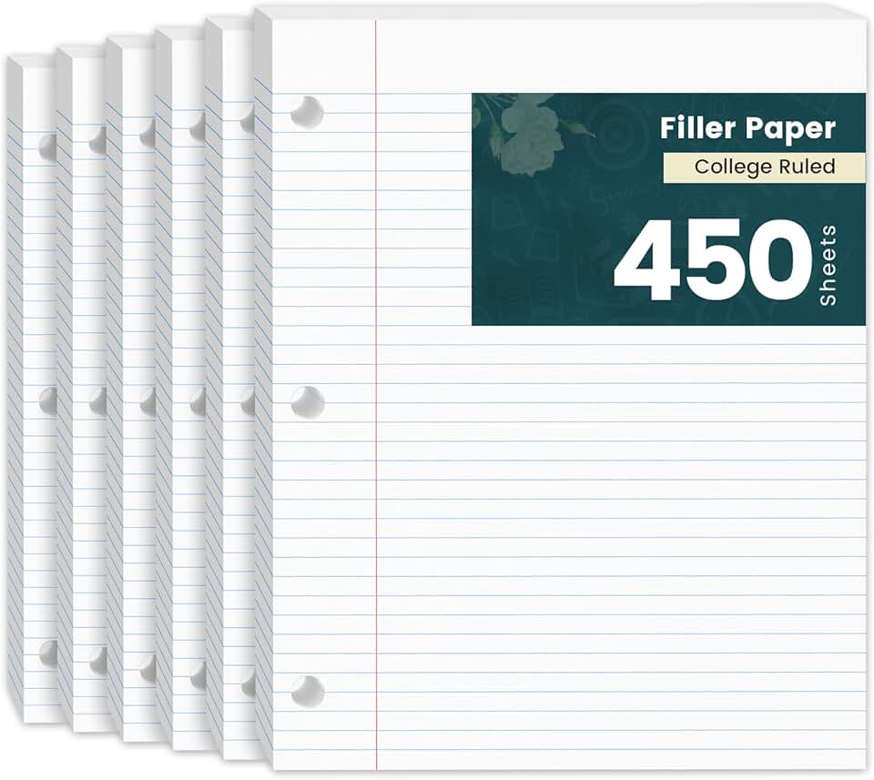 450 Sheets of 8x10.5 College Ruled Loose Leaf Paper