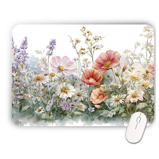 Elegant floral mouse pad with sewn edges and waterproof surface