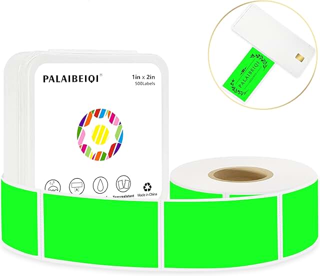 500 Waterproof Green Rectangular Labels for Organization