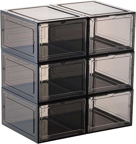 Stackable Clear Shoe Storage Boxes, 6 Pack