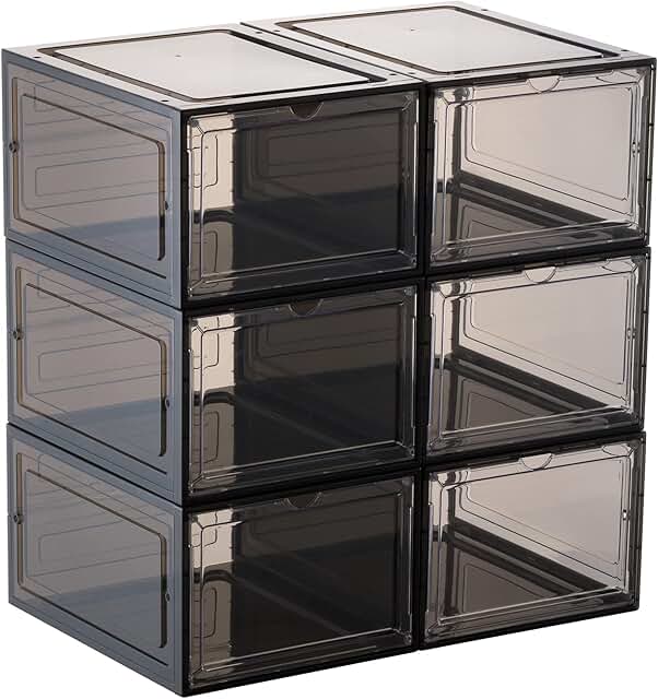 Stackable Clear Shoe Storage Boxes, 6 Pack