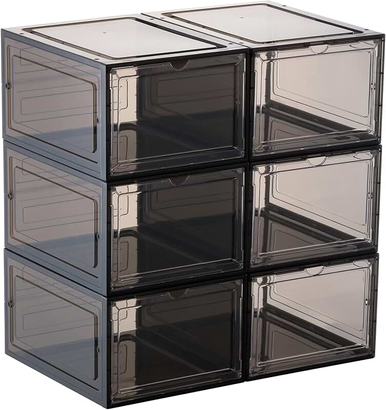 Stackable Clear Shoe Storage Boxes, 6 Pack