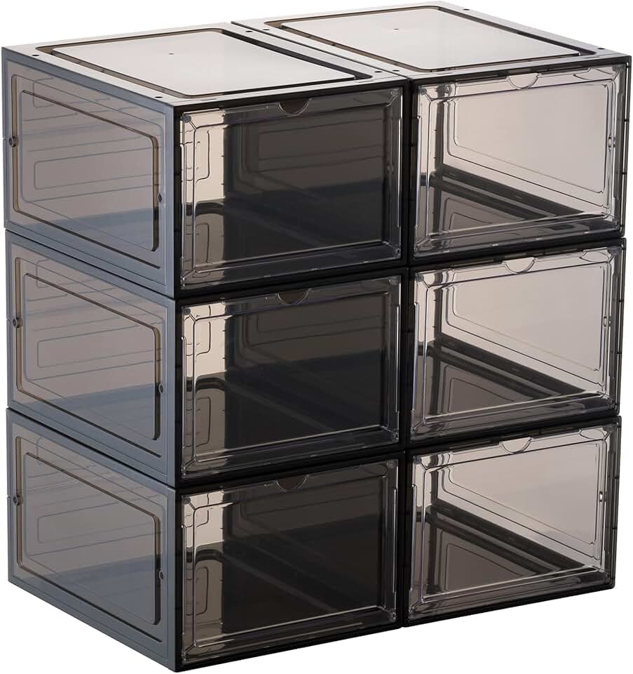Stackable Clear Shoe Storage Boxes, 6 Pack