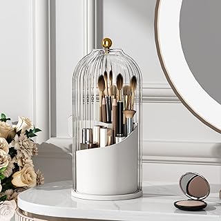 Clear 360° Rotating Makeup Brush Holder with Lid