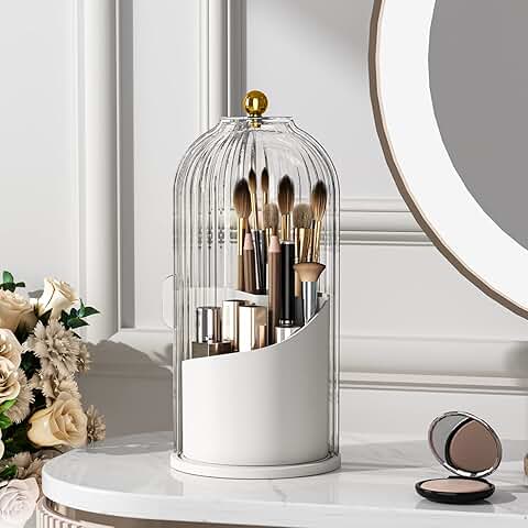 Clear 360° Rotating Makeup Brush Holder with Lid