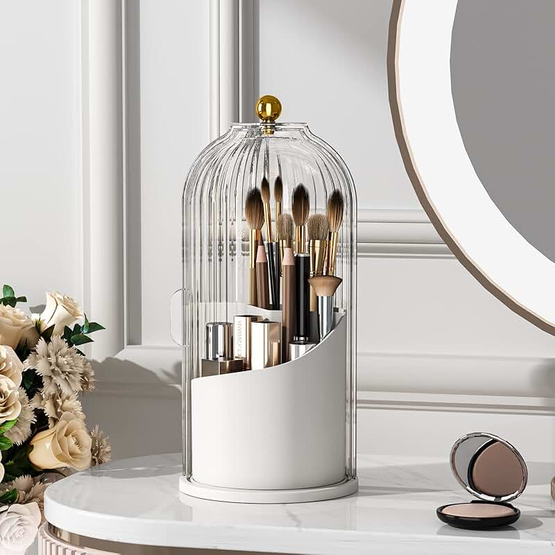 Clear 360° Rotating Makeup Brush Holder with Lid
