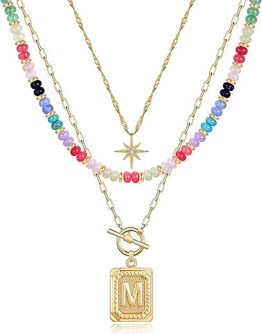 Layered Gold-Plated Star and Letter Necklace for Women