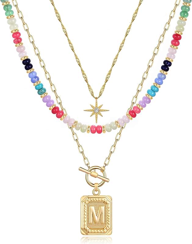 Layered Gold-Plated Star and Letter Necklace for Women