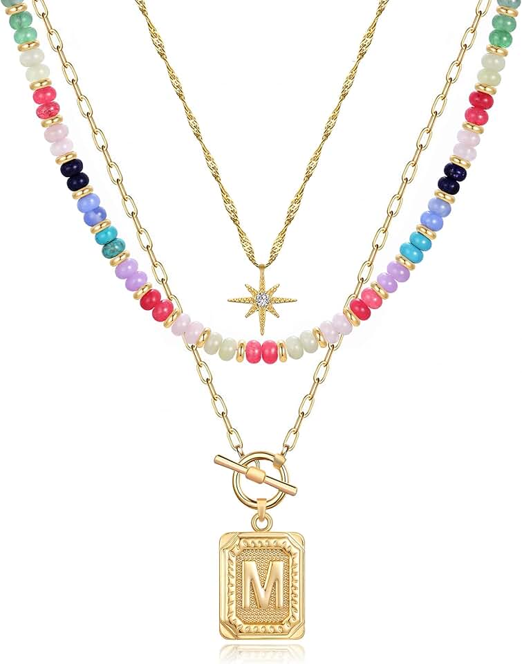 Layered Gold-Plated Star and Letter Necklace for Women