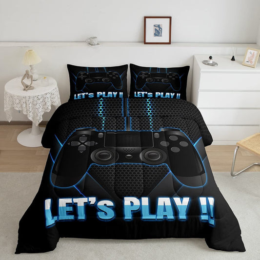 Game Comforter Set Twin for Boys Teens Gamer Quilt Modern Novelty Gamepad Decor Down Comforter, Kids Women Black Blue Video Games Quilted Duvet Game Console Player Gaming Soft Duvet Insert