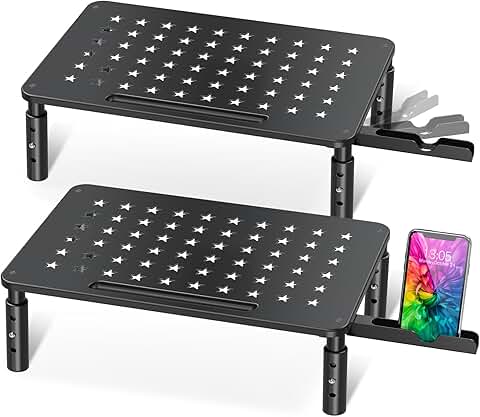 Two Adjustable Monitor Stands with Star Mesh Design